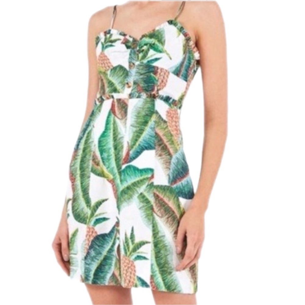 Anthropologie x FARM Rio Forest Palm Linen Mini Dress